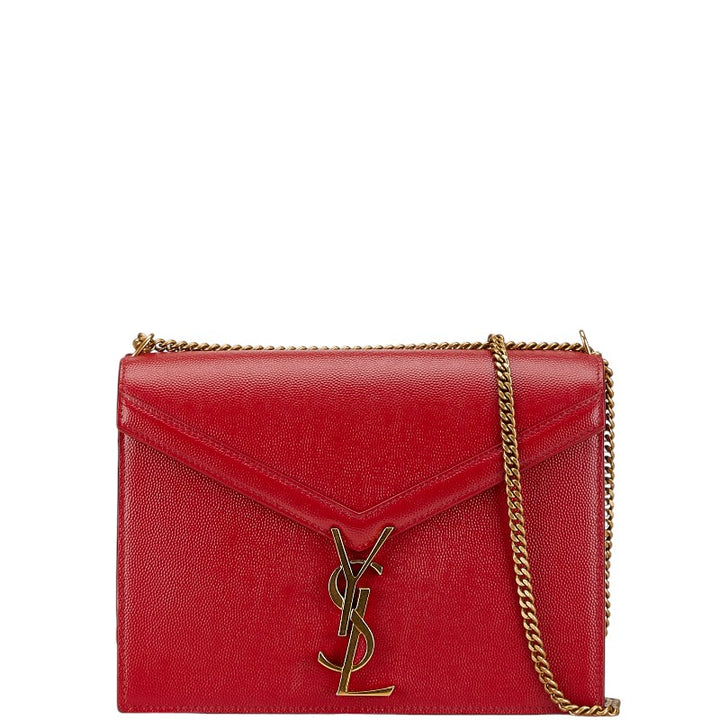 YSL Logo Leather Chain Shoulder Bag Red in Very Good Condition