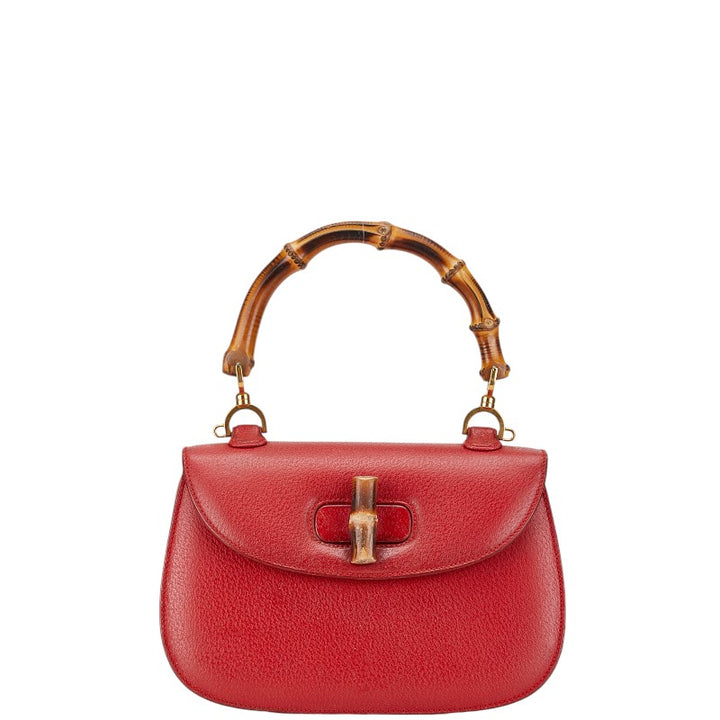 Gucci Bamboo Leather Handbag Red in Good Condition