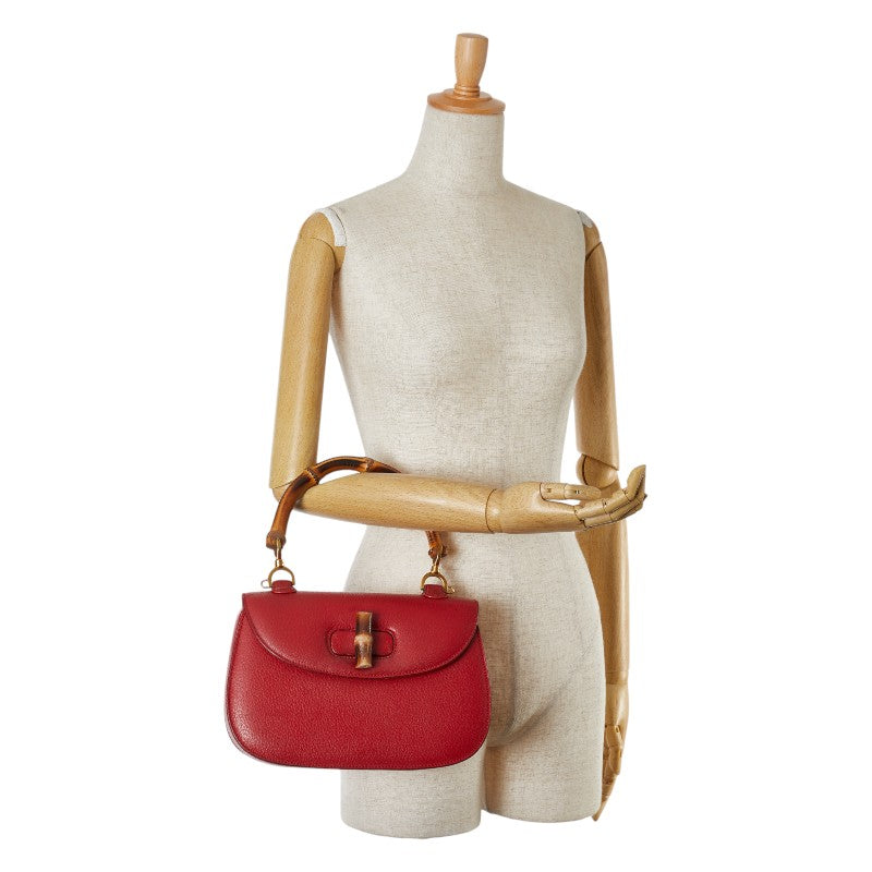 Gucci Bamboo Leather Handbag Red