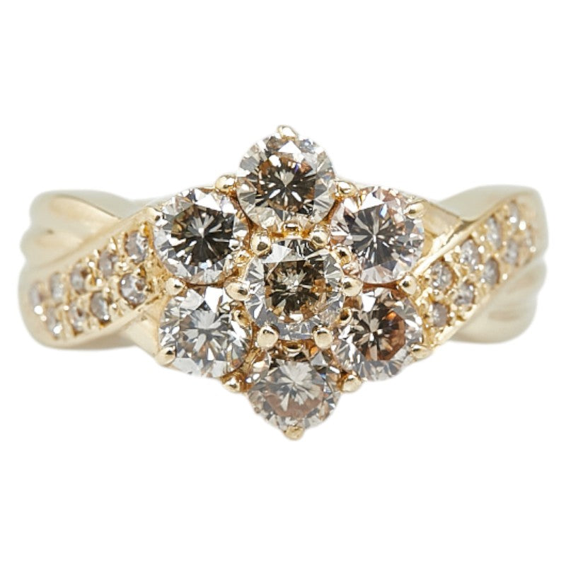 K18YG Yellow Gold Diamond Flower Ring