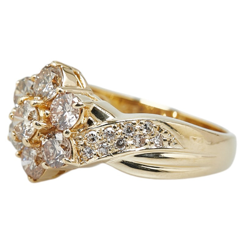 K18YG Yellow Gold Diamond Flower Ring