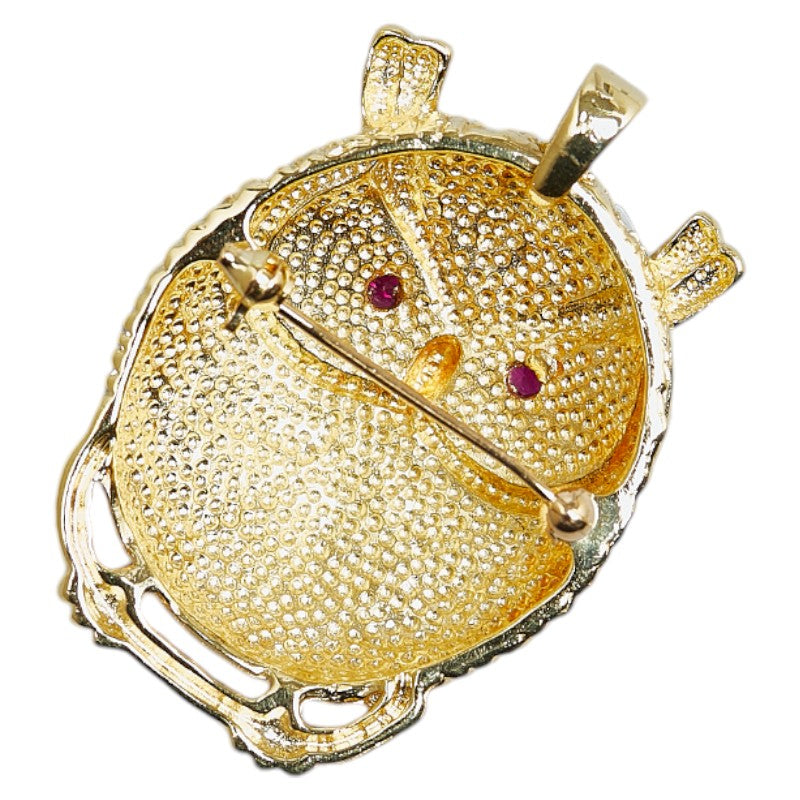 K18YG Yellow Gold Ruby Owl Pendant Brooch