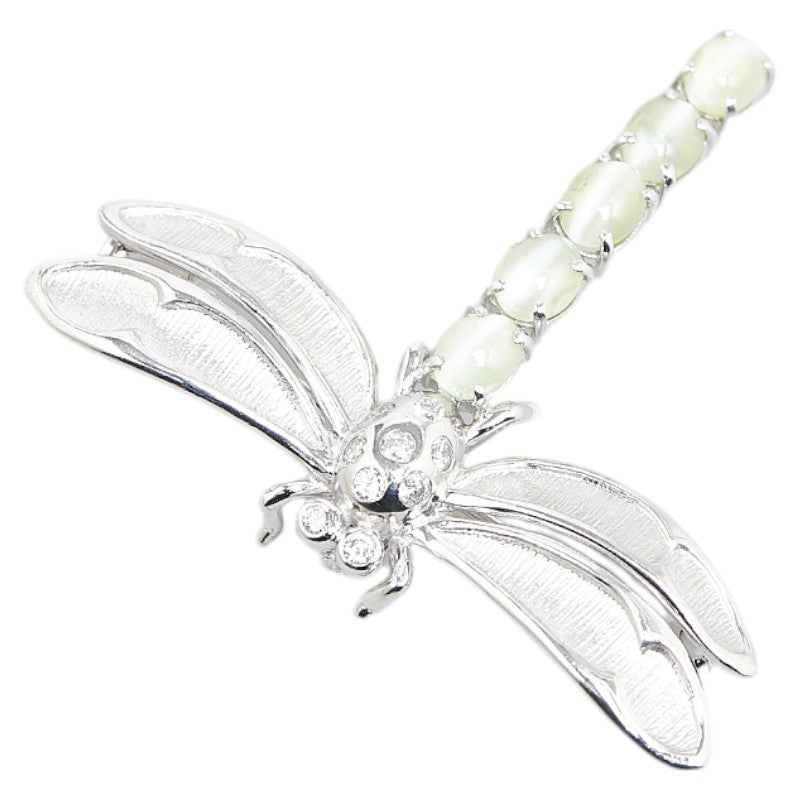 K18WG White Gold Cat's Eye 2.71ct Diamond 0.19ct Dragonfly Pendant Brooch