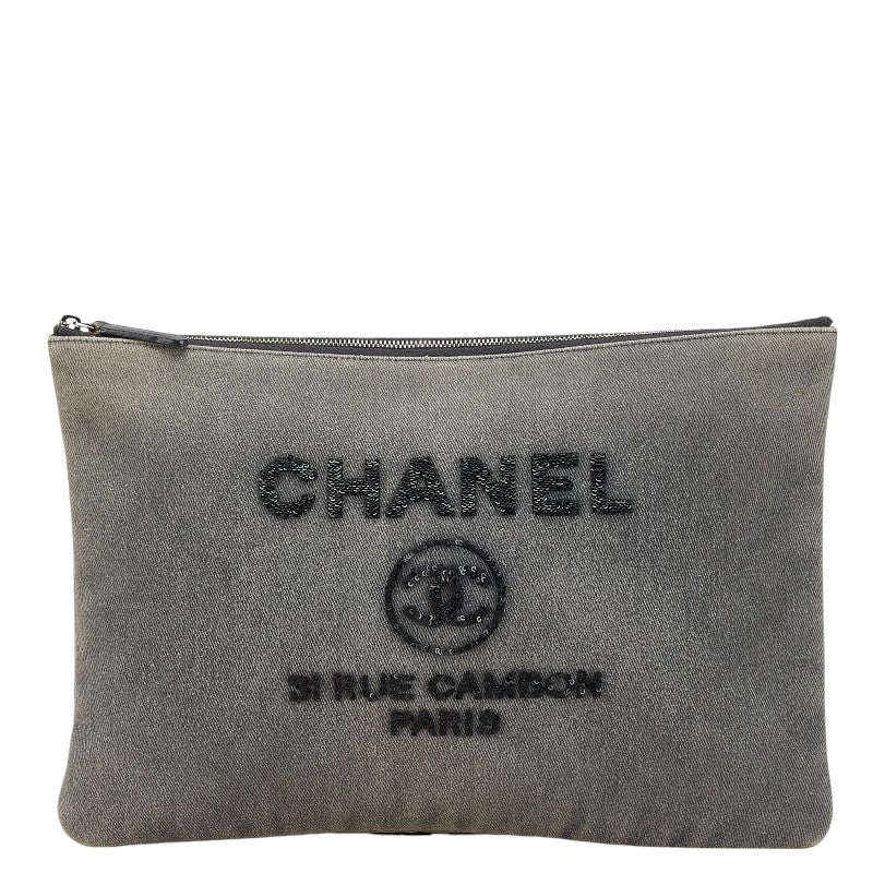 Chanel Denim Sequin Clutch Bag A80117 in Great Condition