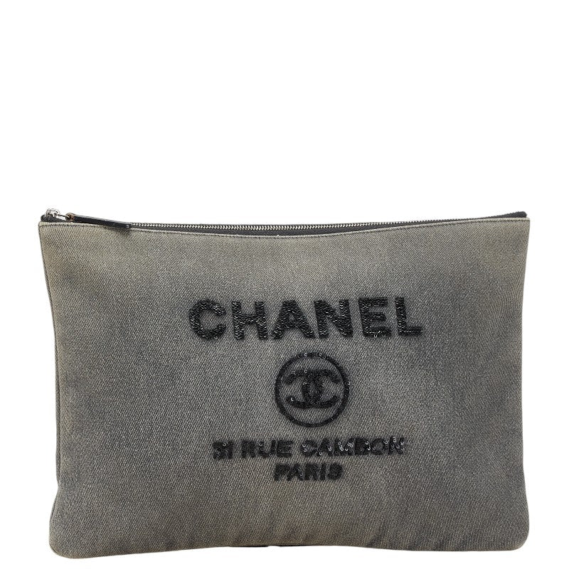 Chanel Denim Sequin Clutch Bag A80117 in Great Condition