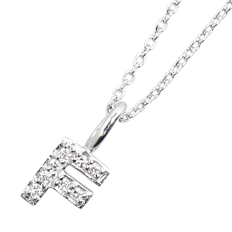 K18WG White Gold Diamond Initial F Necklace in Great Condition