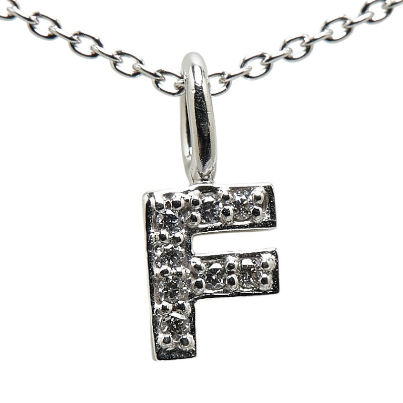 K18WG White Gold Diamond Initial F Necklace in Great Condition