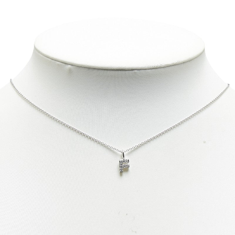 K18WG White Gold Diamond Initial F Necklace in Great Condition