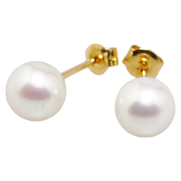 K18YG Yellow Gold Akoya Pearl 6.8mm Stud Earrings in Great Condition