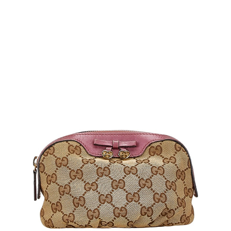 Gucci Canvas Leather Ribbon Heart Pouch