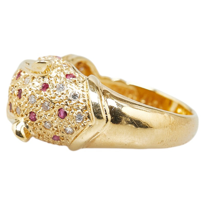 K18YG Yellow Gold Diamond Ruby Jaguar Panther Ring