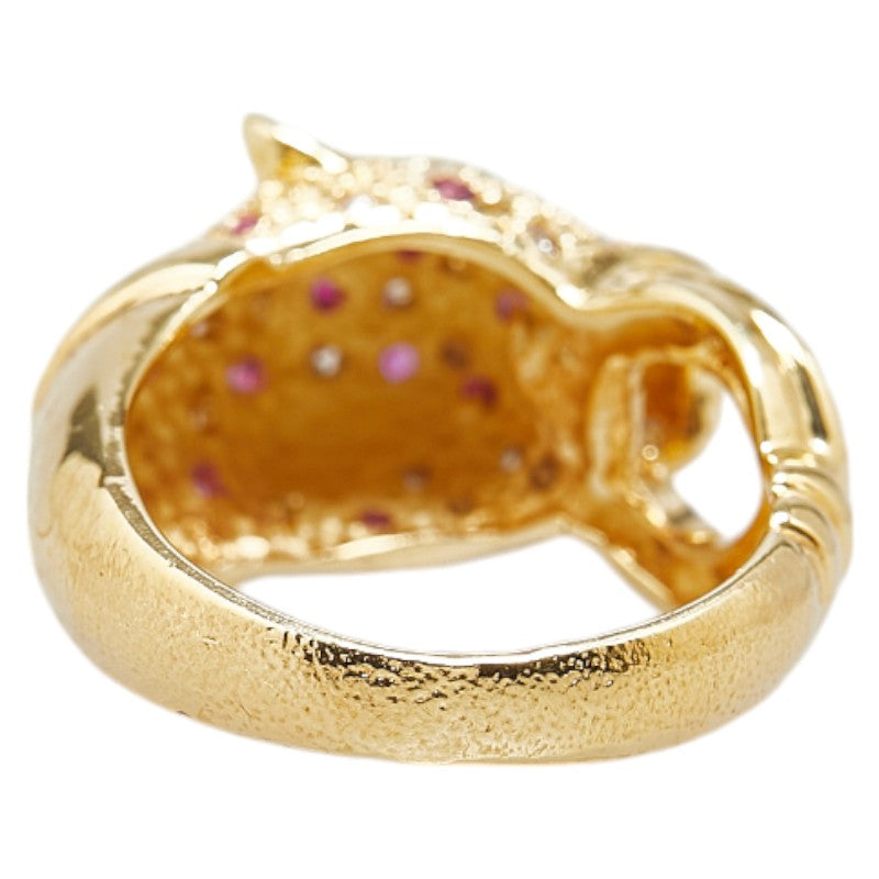 K18YG Yellow Gold Diamond Ruby Jaguar Panther Ring