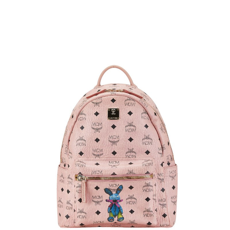 MCM Visetos Logo Backpack Pink PVC Leather