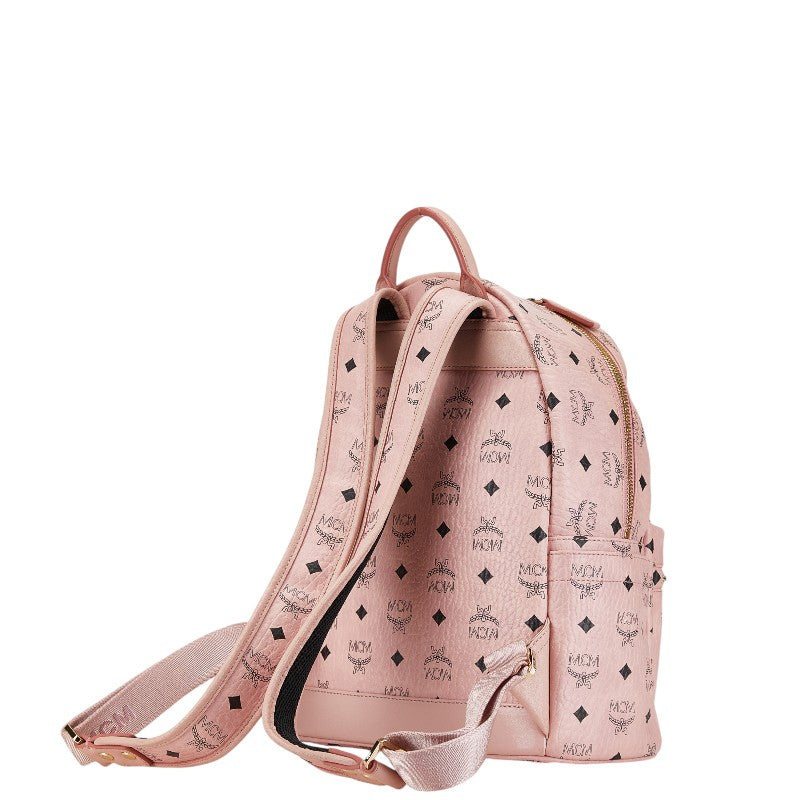 MCM Visetos Logo Backpack Pink PVC Leather