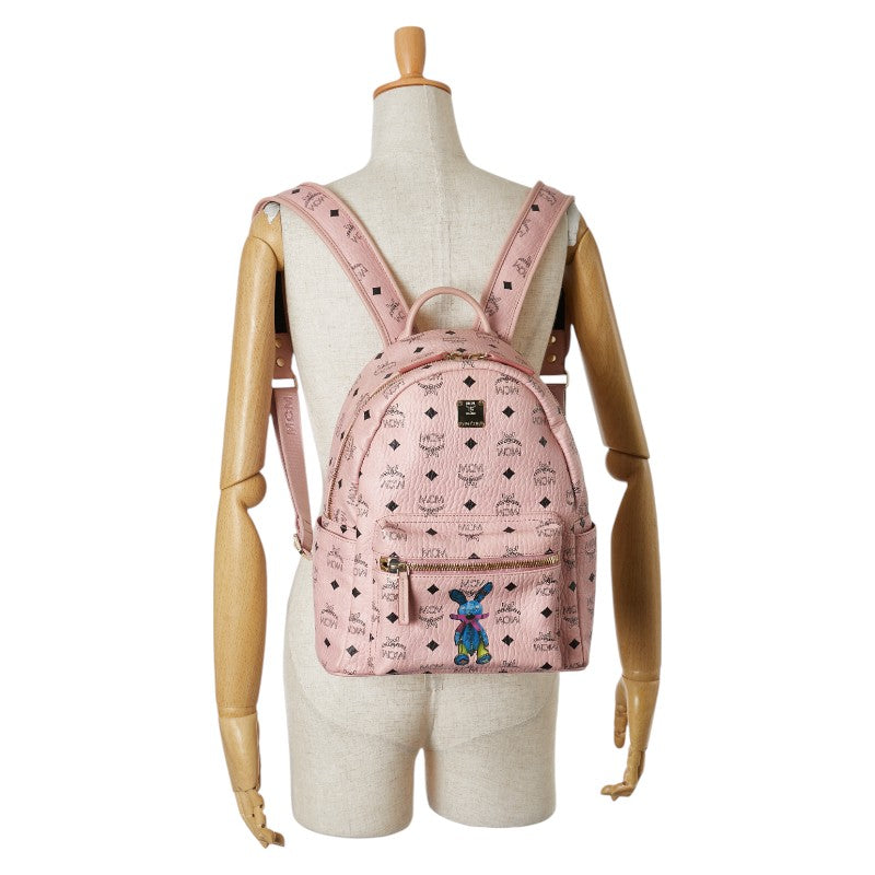 MCM Visetos Logo Backpack Pink PVC Leather