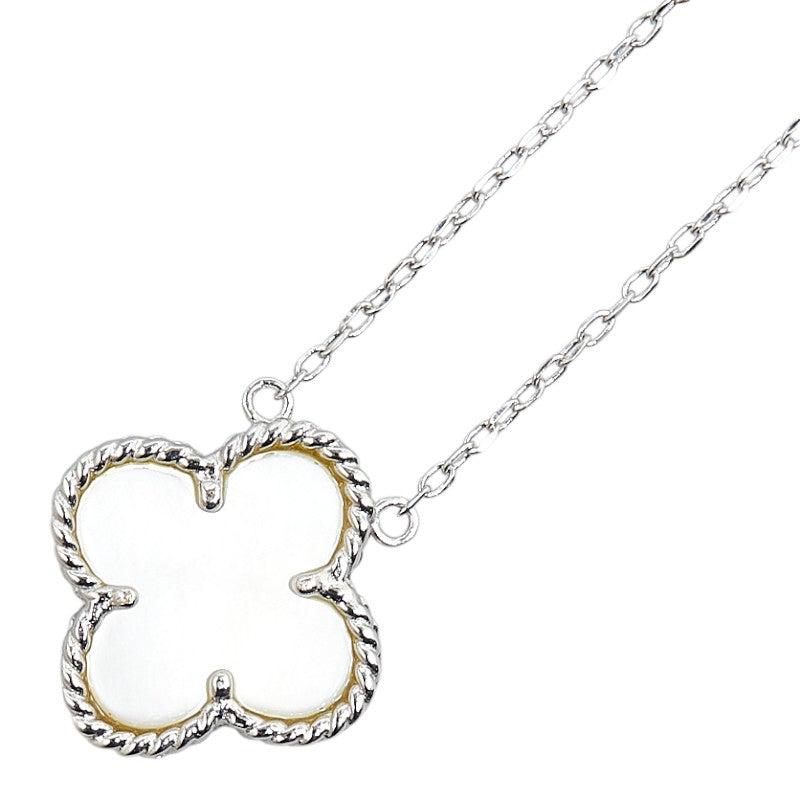 K18WG White Gold Shell Clover Flower Necklace in Great Condition