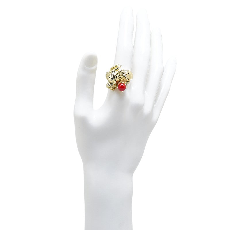 K18YG Yellow Gold Red Coral Dragon Ring