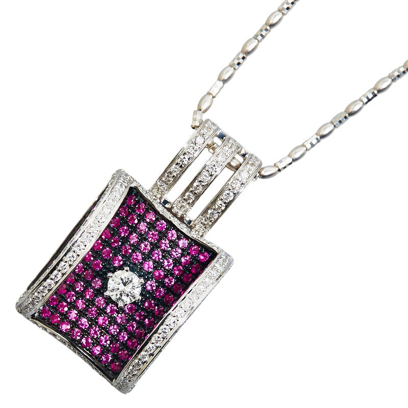 K18WG White Gold Diamond Ruby Pendant Necklace