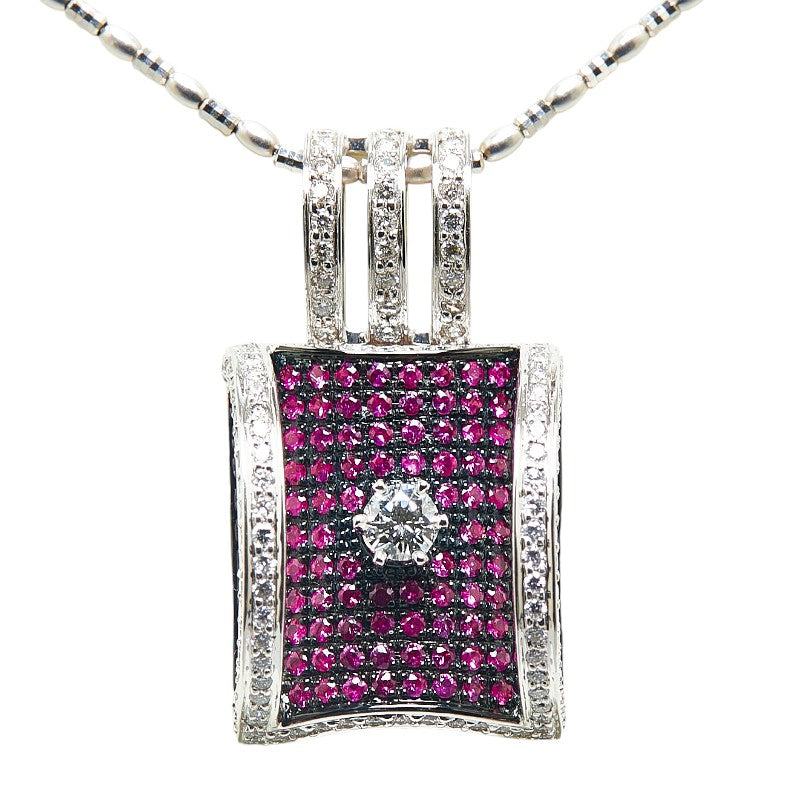 K18WG White Gold Diamond Ruby Pendant Necklace