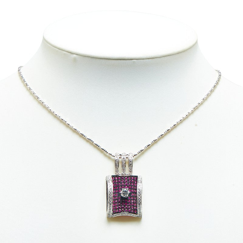 K18WG White Gold Diamond Ruby Pendant Necklace