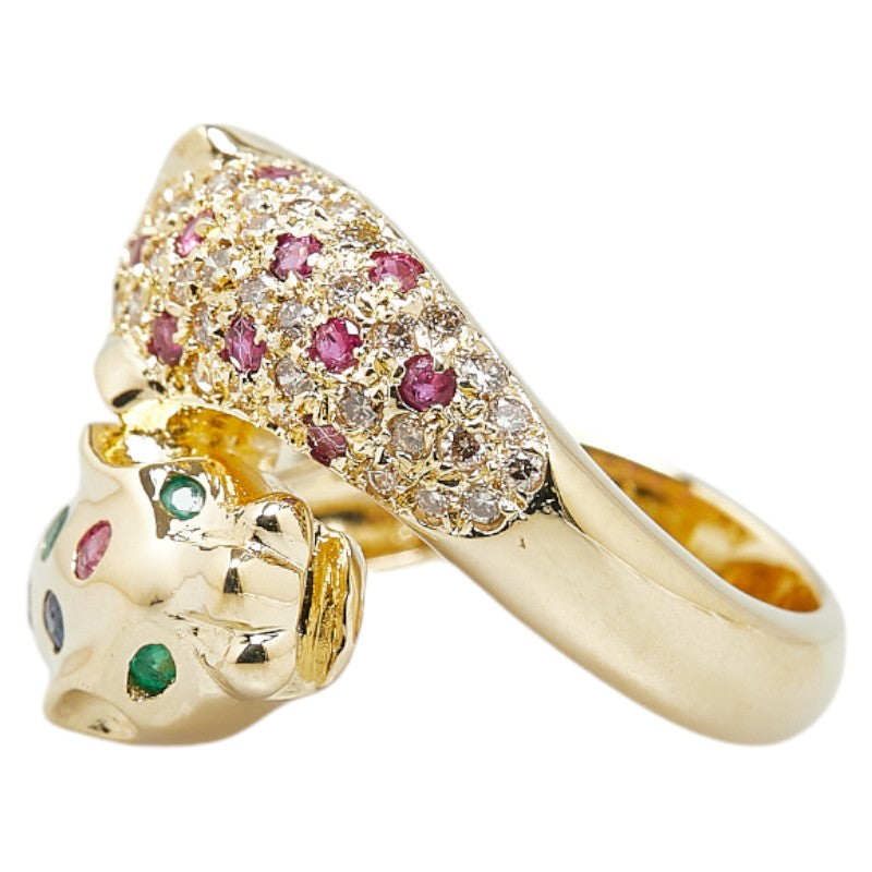 K18YG Yellow Gold Diamond Double Panther Ring