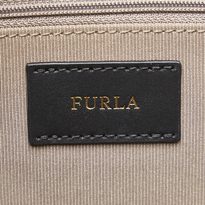 Furla Ariana Woven Tote Bag Brown Black PVC Leather