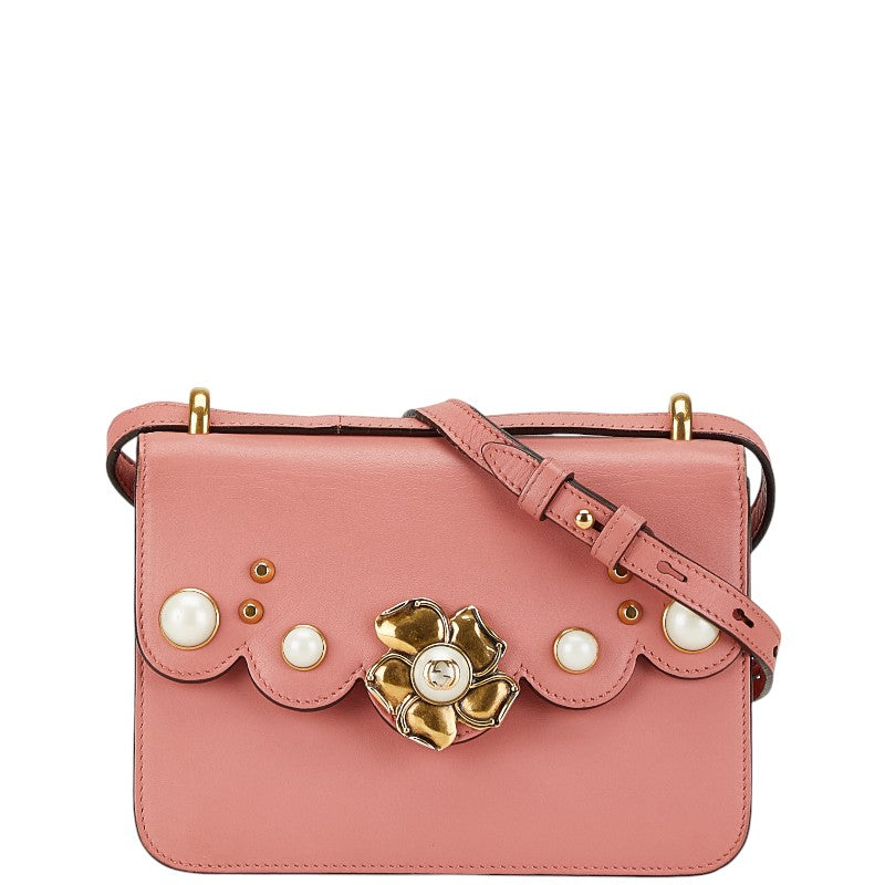 Gucci Pink Leather Shoulder Bag with Faux Pearls