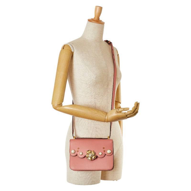 Gucci Pink Leather Shoulder Bag with Faux Pearls