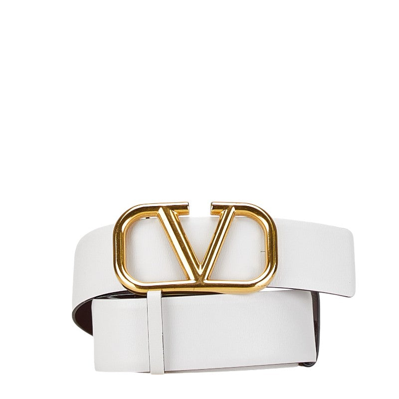 Valentino Leather Logo Belt White