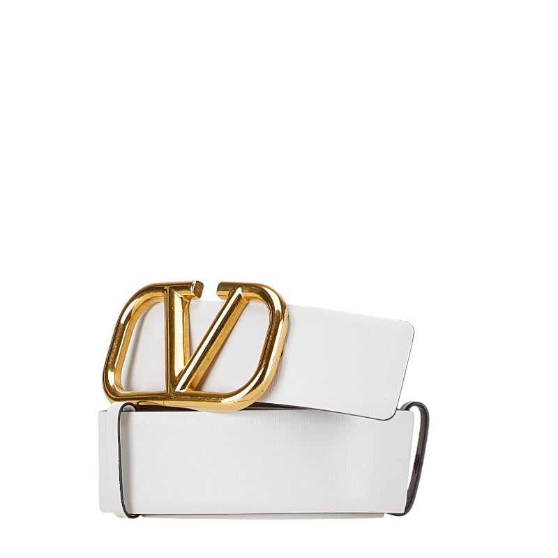 Valentino Leather Logo Belt White