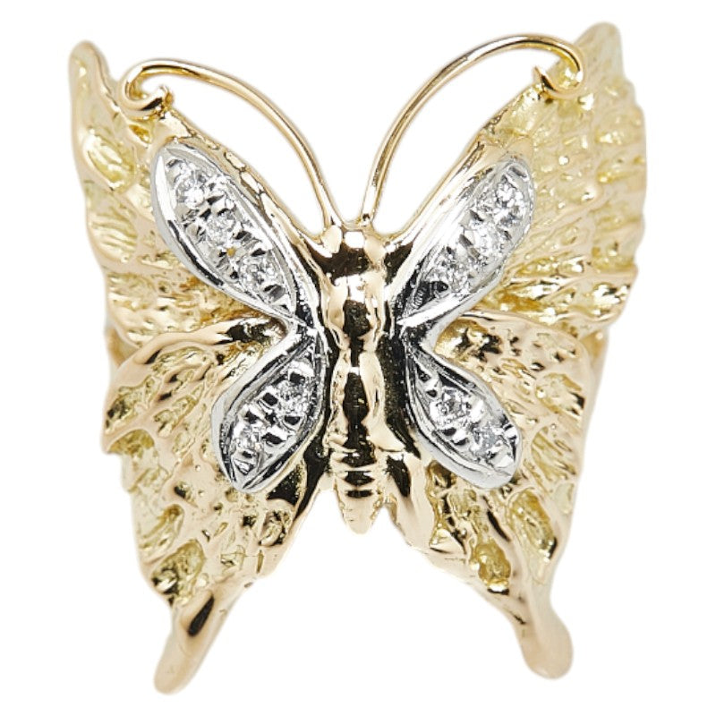 K18YG Gold Pt900 Platinum Diamond Butterfly Ring