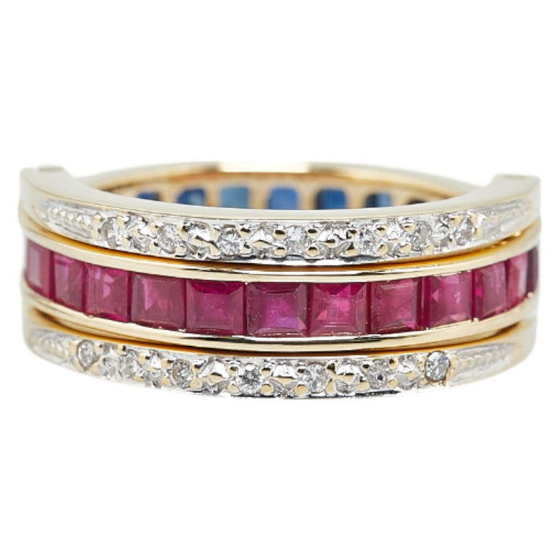 K18YG Yellow Gold Diamond Ruby Sapphire Ring