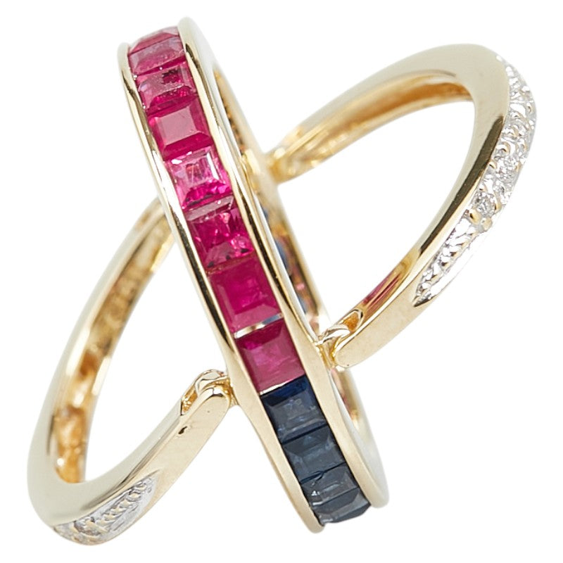 K18YG Yellow Gold Diamond Ruby Sapphire Ring