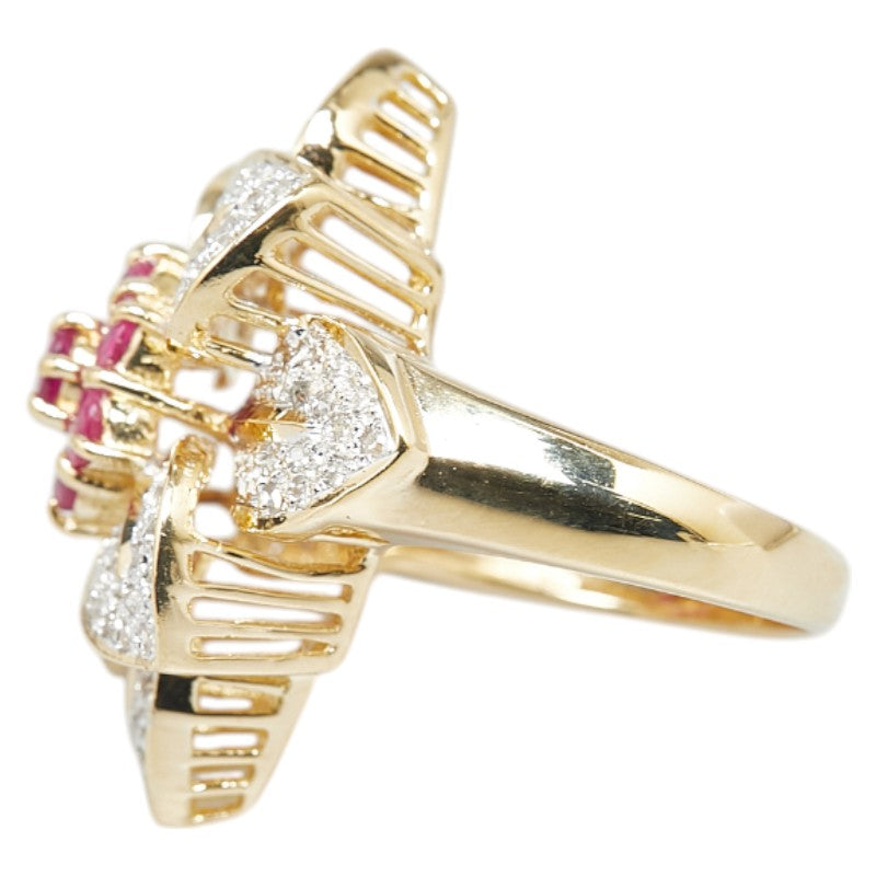 K18YG Yellow Gold Ruby Diamond Flower Ring