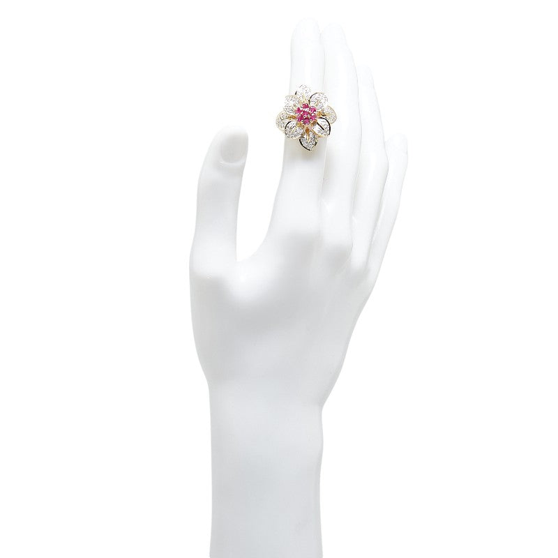 K18YG Yellow Gold Ruby Diamond Flower Ring