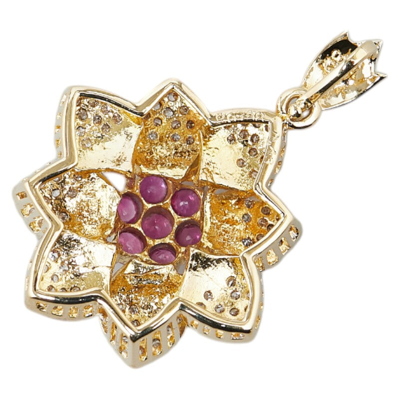 K18YG Yellow Gold Ruby Diamond Flower Pendant