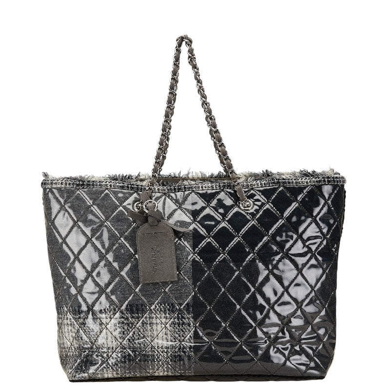 Chanel Matelasse Chain Tote Bag Gray Vinyl Tweed