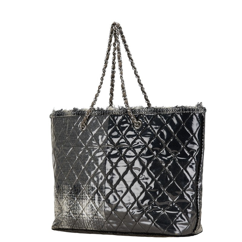 Chanel Matelasse Chain Tote Bag Gray Vinyl Tweed