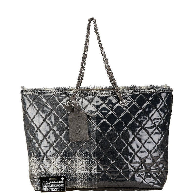 Chanel Matelasse Chain Tote Bag Gray Vinyl Tweed