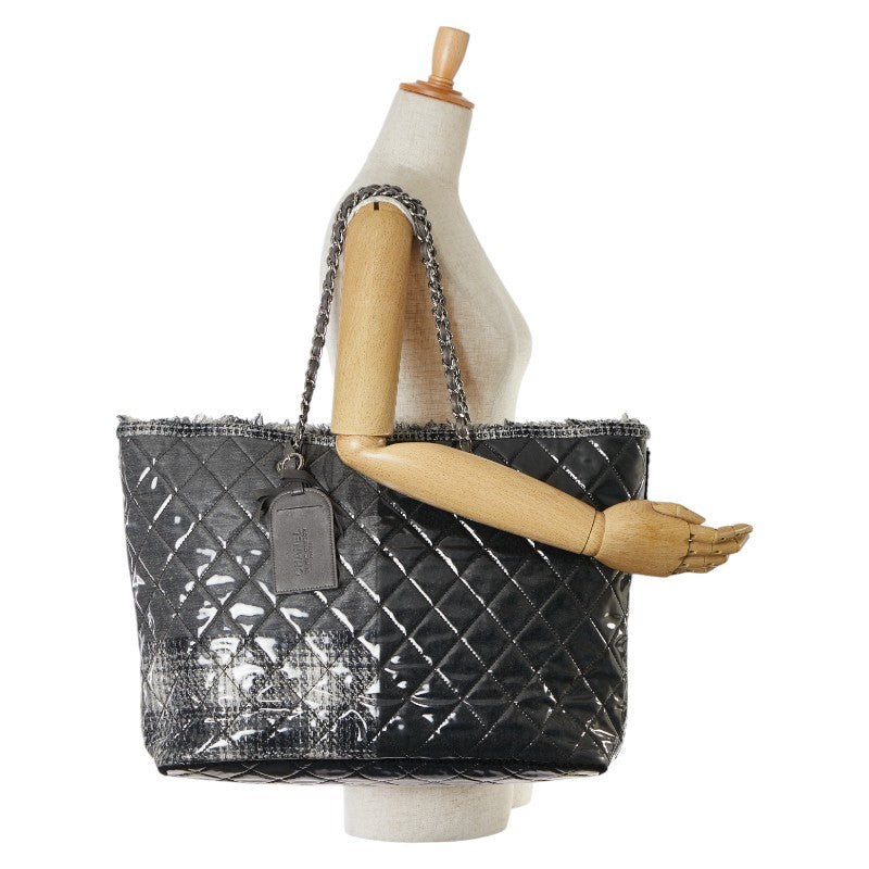 Chanel Matelasse Chain Tote Bag Gray Vinyl Tweed