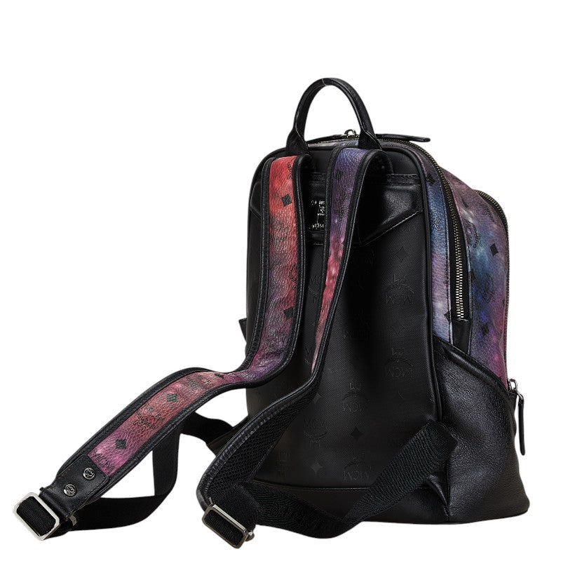 MCM Visetos Logo Backpack Black Purple PVC Leather