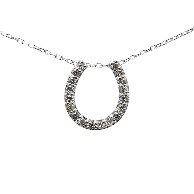 K18WG White Gold Diamond Horseshoe Pendant Necklace