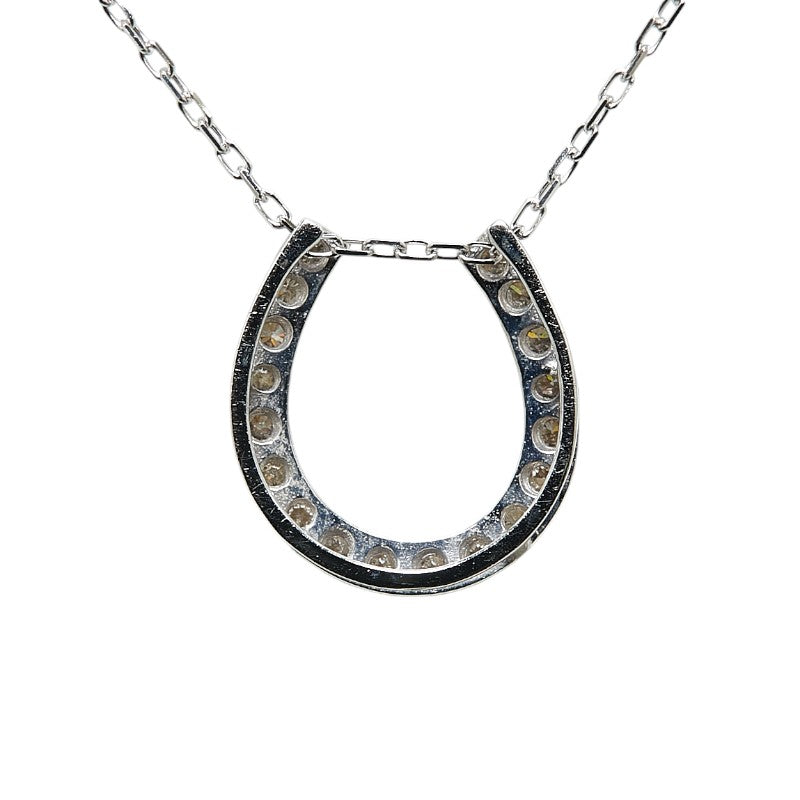 K18WG White Gold Diamond Horseshoe Pendant Necklace