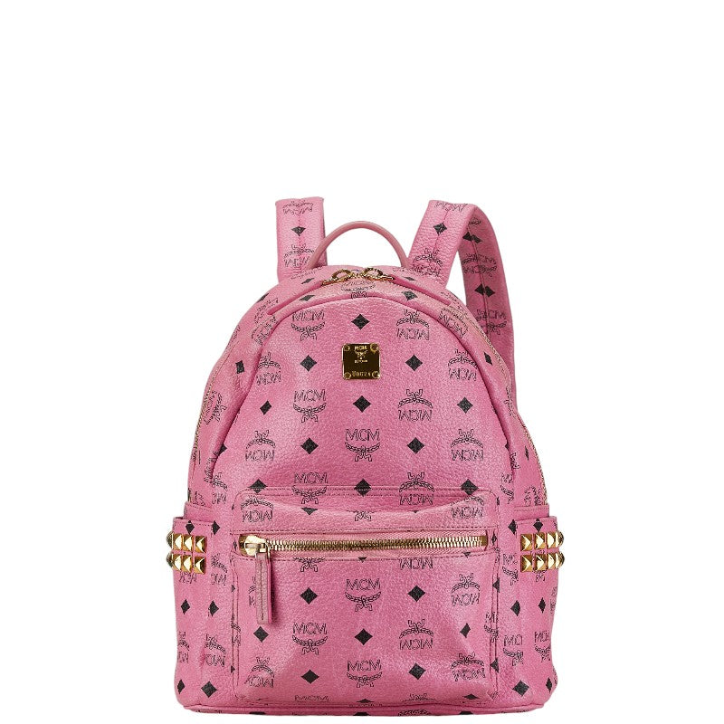 MCM Visetos Logo Studded Backpack Pink PVC Leather