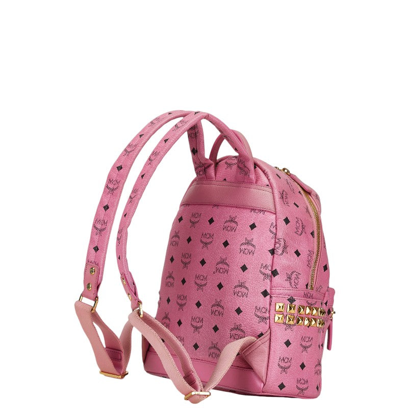 MCM Visetos Logo Studded Backpack Pink PVC Leather