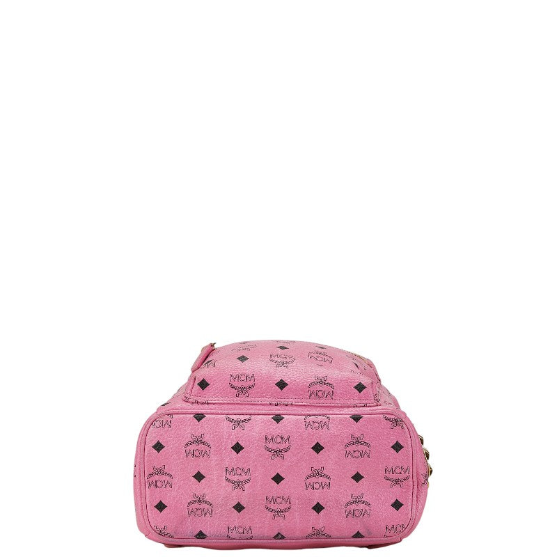 MCM Visetos Logo Studded Backpack Pink PVC Leather