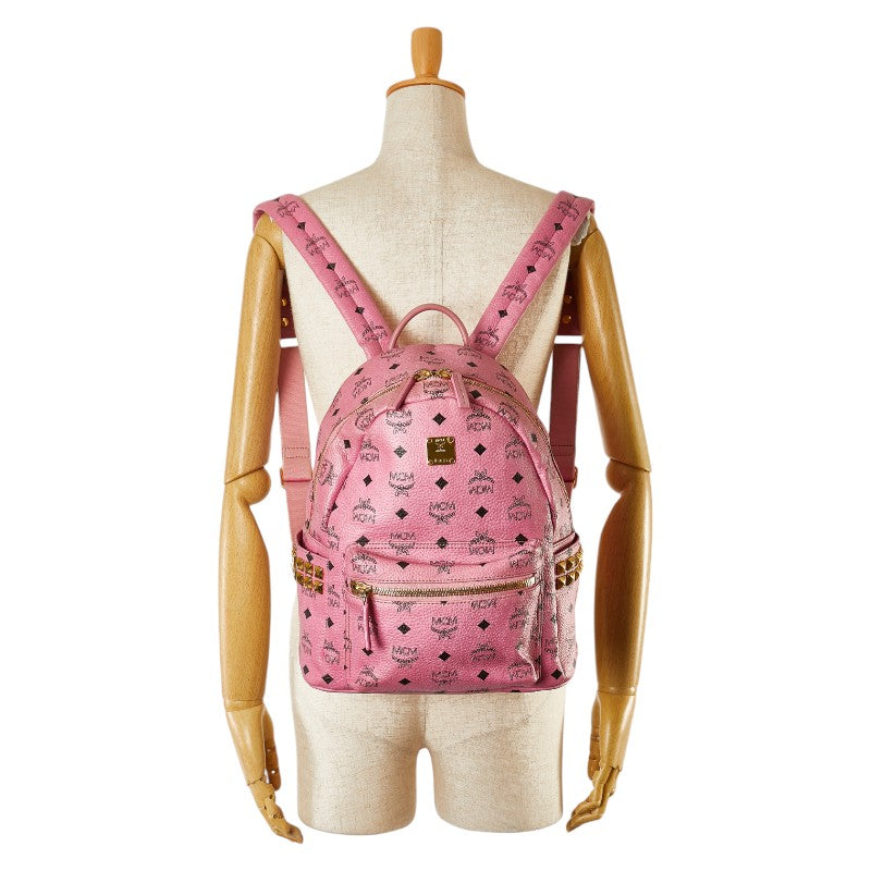 MCM Visetos Logo Studded Backpack Pink PVC Leather