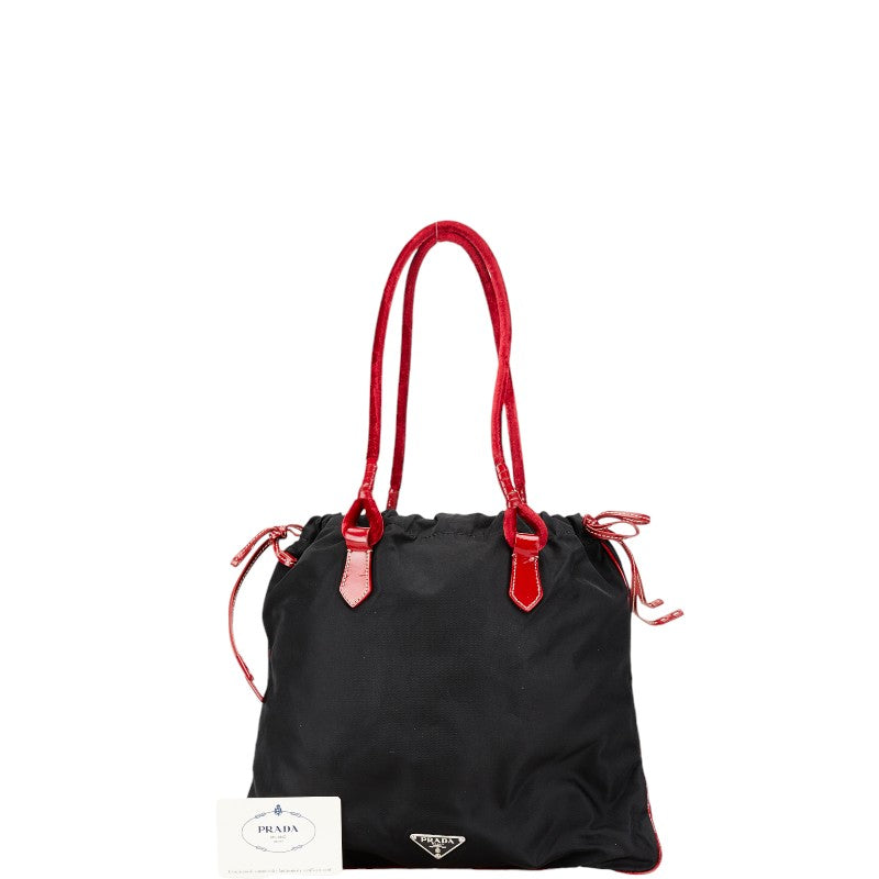 Prada Nylon Leather Logo Tote Shoulder Bag