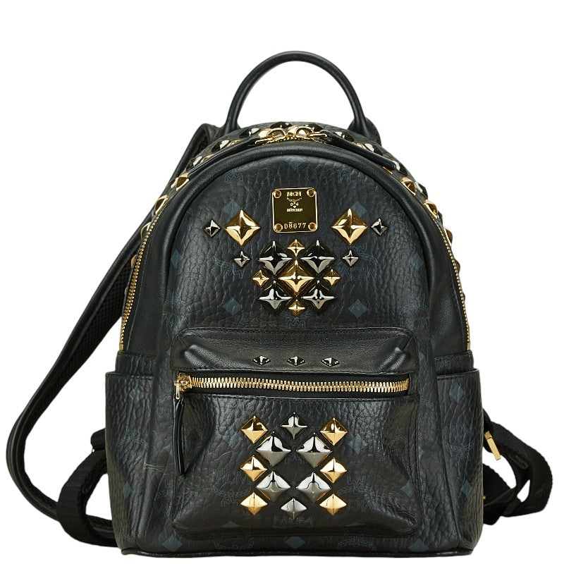 MCM Leather Visetos Logo Studded Backpack