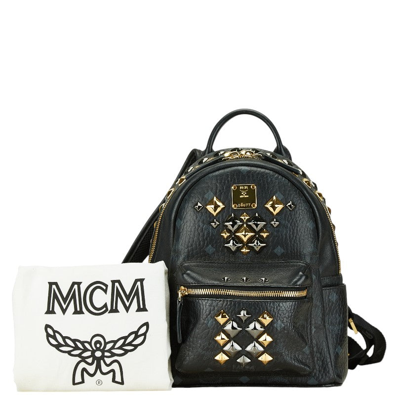 MCM Leather Visetos Logo Studded Backpack